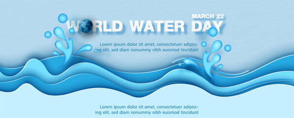 Wall Mural - blue layer in water shape and papercut style with the day and name of event on paper pattern backgro