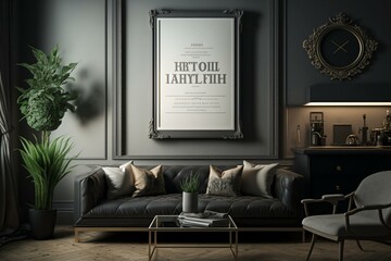 A contemporary poster frame mockup in a luxurious living room of modern interior design. 3D render. Generative AI