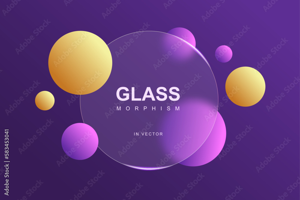 Violet background with round glass matt transparent around a sphere of ...