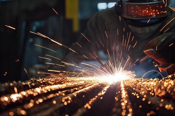 Wall Mural - Dangerous work weld with sparks welding process., created with generative ai