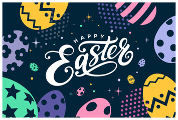 Wall Mural - Happy Easter abstract background, banner, poster, card, template design. Trendy Easter typography design. Happy easter banner printable, Easter greeting cards, Easter egg hunt poster