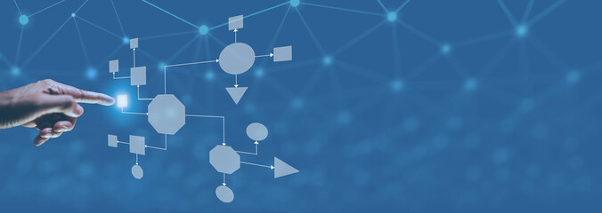 Leinwandbilder - Business process and workflow automation with flowchart, businessman in background	