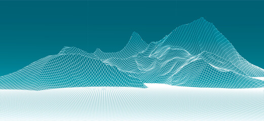Abstract digital landscape. Wireframe landscape background. Digital landscape for presentations. 3d futuristic vector illustration.