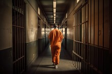 Prisoner Walking In Prison - Backview
