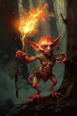 Canvas Print - Fantasy RPG FIRE goblin illustration, created with generative ai