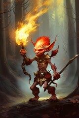 Wall Mural - Fantasy RPG FIRE goblin illustration, created with generative ai