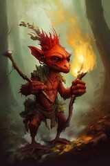 Sticker - Fantasy RPG FIRE goblin illustration, created with generative ai