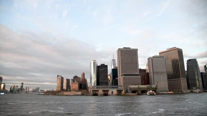 Wall Mural - Modern skyline of Lower Manhattan from a moving boat on the Hudson River