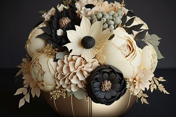 Wall Mural - elegant vintage flower wedding bouquet in cream and gold with black accents, perfect for an elegant, timeless aesthetic., created with generative ai