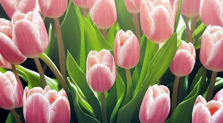 Poster - Romantic soft pink tulip flower for gift to young girl or bride., created with generative ai