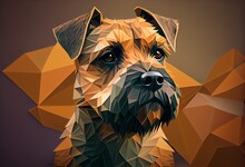 Portrait Of A Border Terrier In Low Polygon Style, Geometric Design. Generative AI.