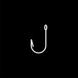 Hook line icon. Fishing tackle sign isolated on black background