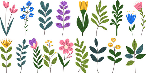 Wall Mural - set of flowers in doodle style, vector collection