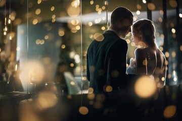 A romantic couple having a special moment in a cozy restaurant in their anniversary. With candlelight. Concept: Saint Valentine´s day. Generative ai