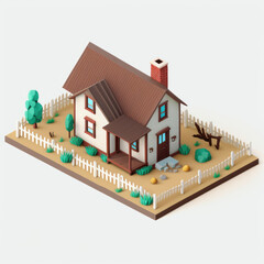 Wall Mural - Ranch isometric house model with land isolated on white background. Generative AI.