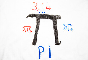 Pi number 3,14 written on the white t-shirt, mathematic and symbol education concept 