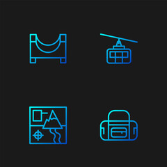 Wall Mural - Set line Sport bag, Folded map, Skate park and Cable car. Gradient color icons. Vector