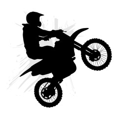 Silhouette of a dirt bike rider jumping in the air. Vector illustration