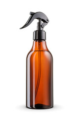 amber brown blank plastic trigger sprayer detergent bottle isolated on white background. plastic hai