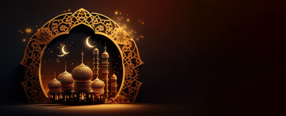 Wall Mural - ramadan Kareem copy space background illustration. generative Ai	