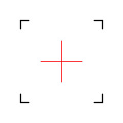 Simple vector graphic of a camera viewfinder with a red cross in the centre