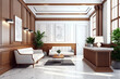 © ardanz - Contemporary design of lobby area interior with wooden material. Generative ai illustration