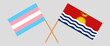 Crossed flags of Transgender Pride and Kiribati. Official colors. Correct proportion