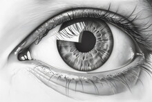 Graphite Pencil Realistic Illustration Of A Macro Human Eye, Made With Generative Ai