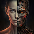 © Anna - Collage half of the face of a beautiful woman the second half of the face is a cyborg. Generative AI