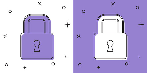 Sticker - Set Lock icon isolated on white and purple background. Padlock sign. Security, safety, protection, privacy concept. Vector