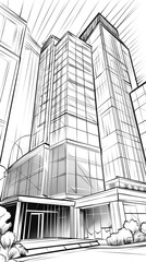 Wall Mural - Concept technical design sketches of office buildings and skyscrapers in ink & pencil. Detailed sketches showcase architecture and urban high-rise structures. Generative AI