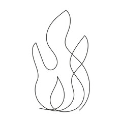 Wall Mural - Fire continuous single art line drawing. Flame shape, bonfire, gas icon. Vector illustration