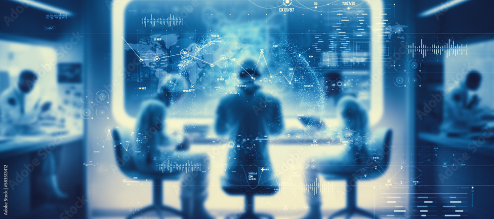 Futuristic lab and science technology concept. Communication network ...