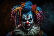 Scary colorful clown portrait. Generative AI