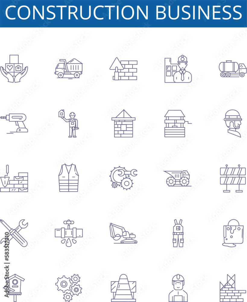 Construction business line icons signs set. Design collection of ...
