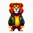 Cute and adorable lion wearing Custome outfits, transparent image, AI art.