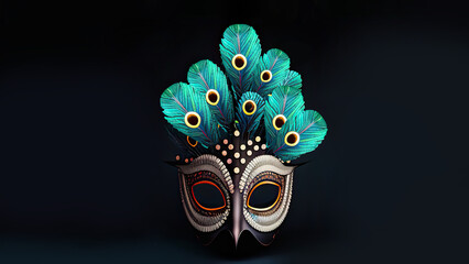 Sticker - Colourful Masquerade Mask With Feathers, Carnival Concept.