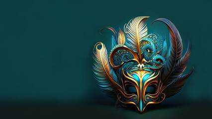 Poster - Colourful Masquerade Mask With Feathers, Carnival Concept.