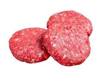 Wall Mural - Raw veal hamburger patties with herbs and spices. Isolated, transparent background.