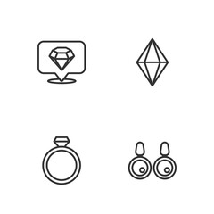 Poster - Set line Earrings, Diamond engagement, and Gem stone icon. Vector