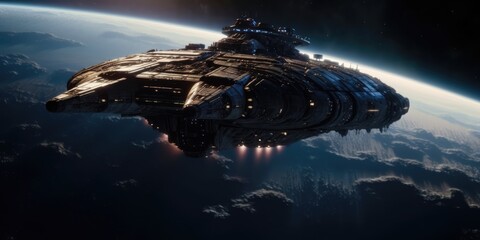 Wall Mural - battlecruiser spaceship in outer space, made with generative ai