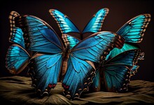 A Group Of Six Morpho Butterflies. Generative AI