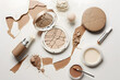 © mehaniq41 - Flat lay composition with various makeup face powders on white background. Neural network AI generated art