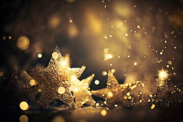 Wall Mural - abstract congratulatory luxury background with golden stars. neural network ai generated art