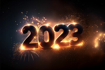 Poster - New Year 2023 background with fireworks bokeh light