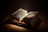 Fototapeta Tulipany - Light in the middle of the opened Bible with dark background