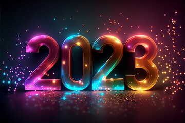 Poster - Festive New Year 2023 background with colorful lights and sparkles