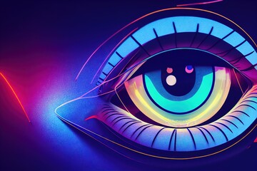 Canvas Print - Artistic depiction of eye as abstract colorful volumetric background., created with generative ai