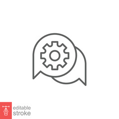 Wall Mural - Settings chat icon. Simple outline style. Speech bubble with gear configuration. Thin line symbol. Dialog balloon and cog wheel. Vector illustration design on white background. Editable stroke EPS 10.