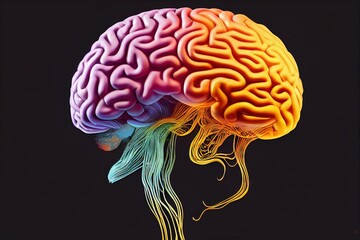 Poster - Image of human brain with differently colored areas., created with generative ai